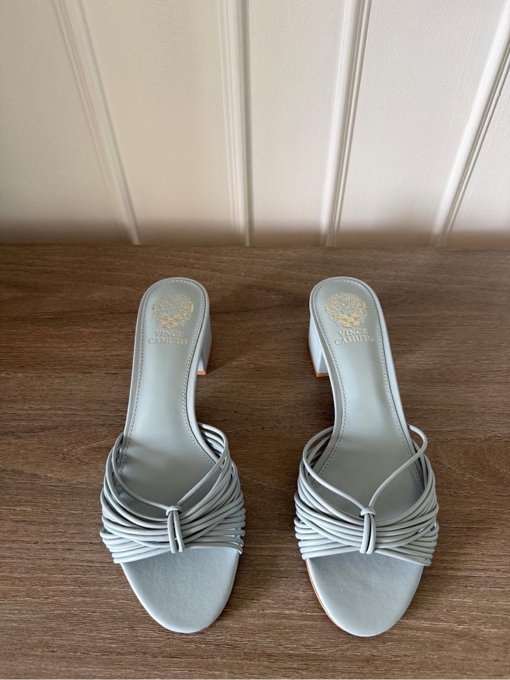 Vince Camuto White Multi-Strap Slide Heels
